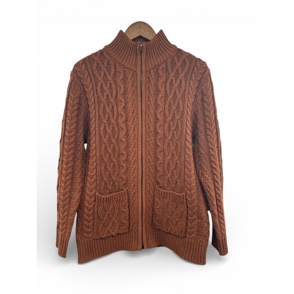 BOTVELA Other - Botvela Chunky Cable Knit Full Zip Cardigan Sweater Men Small Rust NWT Fisherman